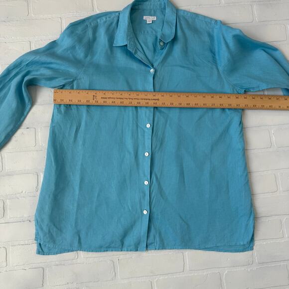 J.Jill Love Linen Essential Shirt Turquoise Blue Long Sleeve Button Down sz L - Picture 5 of 6